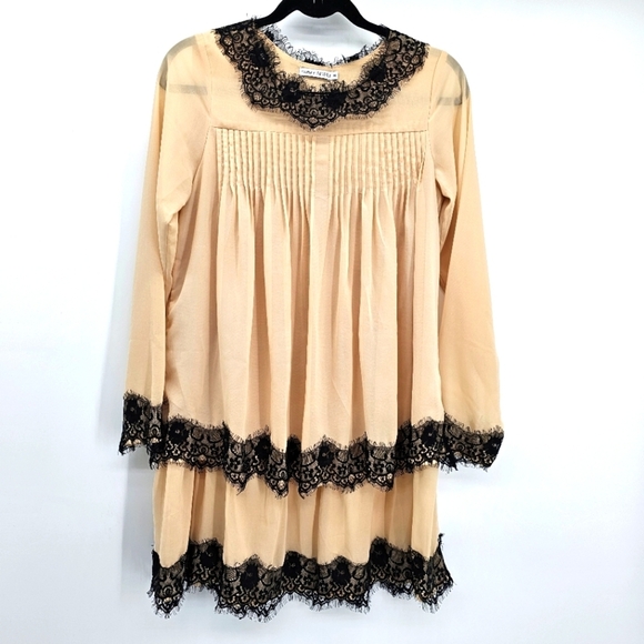 Funky People Tan Layered Lace Trim Retro Pin Up Rockabilly Lolita Dress Medium - Picture 1 of 5